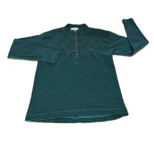 Vtg Currants Jeri-Jo Women’s Long Sleeve Shirt Green W/ Black Stripes, Buttons M